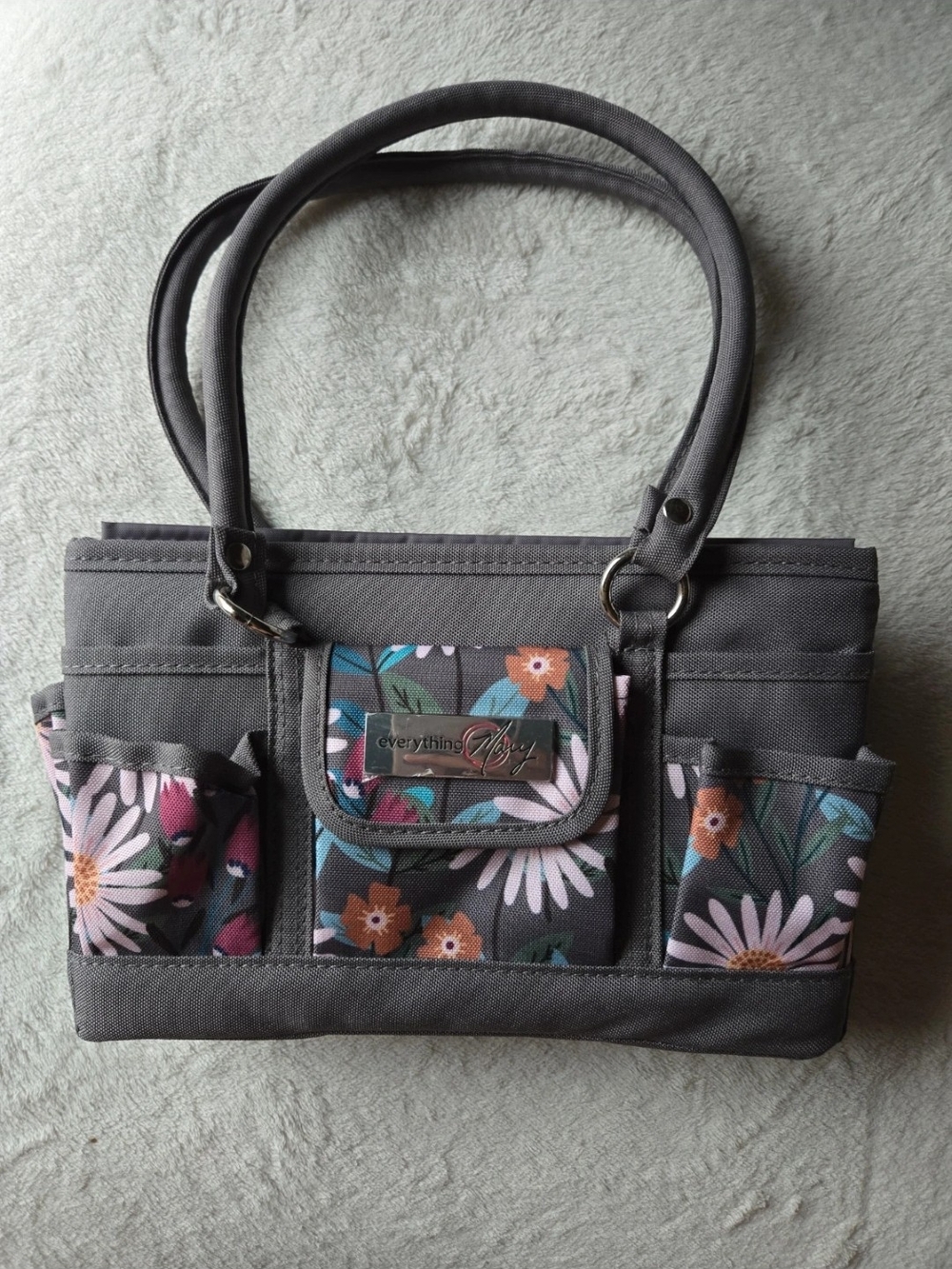 Gray Floral-Accent Tote Bag